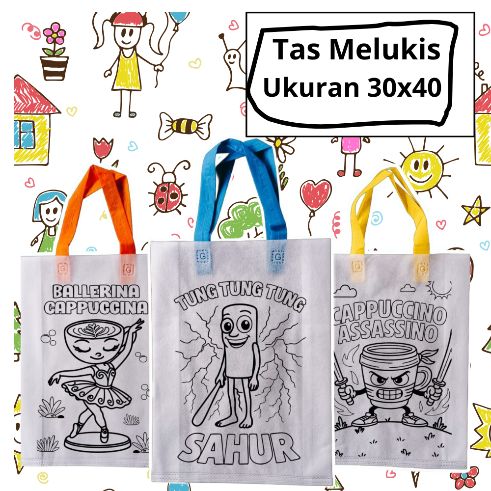 

Tas goodie bag Mewarnai Karakter ANOMALI | Bahan Spunbound (1 Lusin isi 12 PCS) UK (30x40x8) 65gsm | stylish & ekonomis