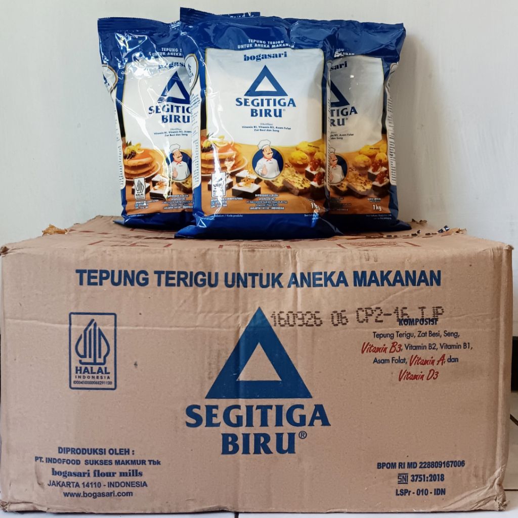 

Segitiga Biru Premium 1 Dus Kemasan 1kg Isi 12 pcs | Tepung Terigu