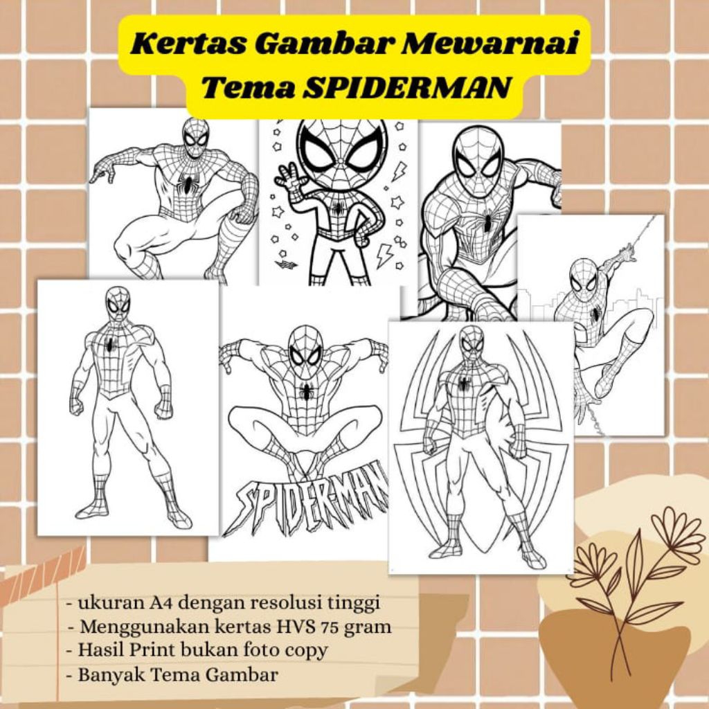 

20 LEMBAR KERTAS MEWARNAI ANAK TEMA SPIDERMAN (READY LANGSUNG KIRIM)