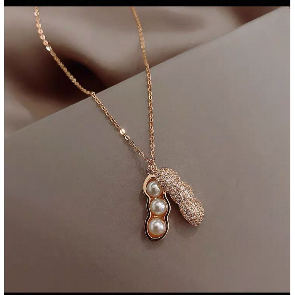 Kalung Berlapis Emas dwngan Liontin bentuk Kacang Desain Unik,Lucu & Stylist