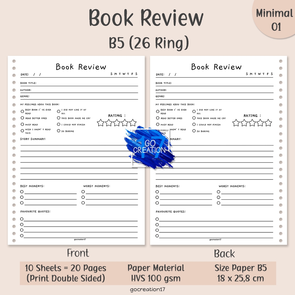 

Kertas Isi Binder Planner Book Review Simple Minimalis B5