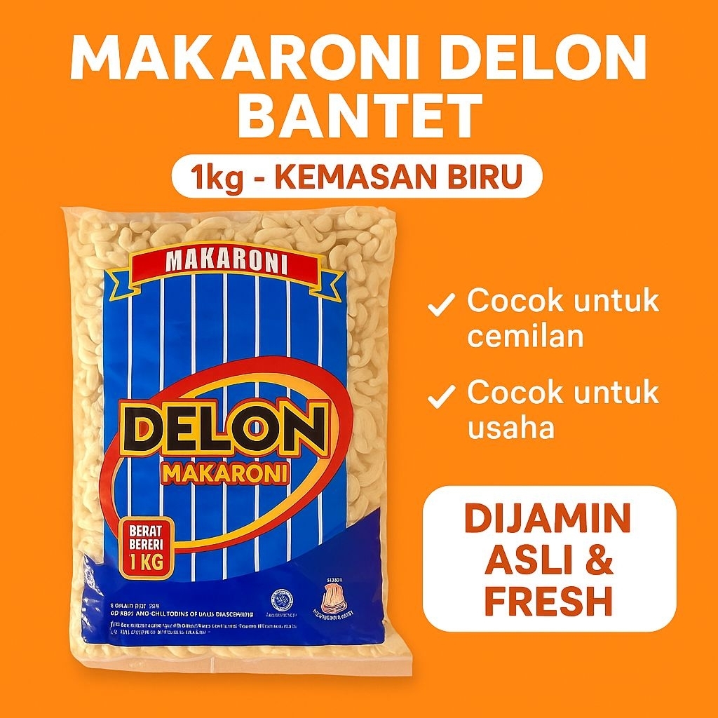 

Makaroni Delon Bantet 1kg - Kemasan Biru | Cocok untuk Cemilan & Usaha