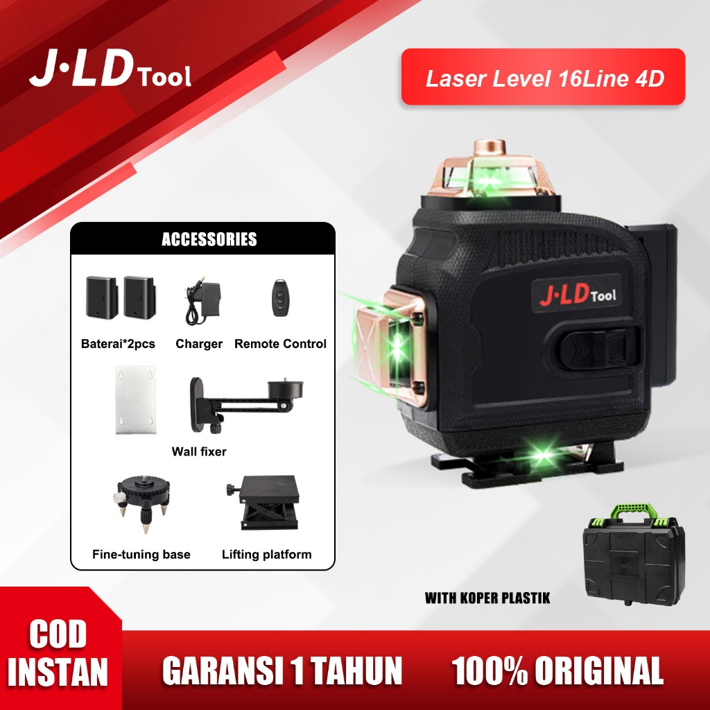 JLD Laser Alat Tukang Bangunan laser level 4d 16 line komplit Laser waterpas bangunan Water pas lase
