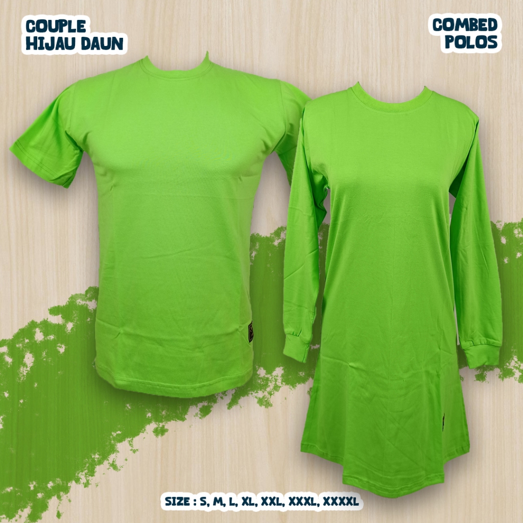 Kaos Polos Hijau Pucuk Tunik Couple Oblong Muslimah/Seragam Olahraga/Senam/Outbond/Reuni