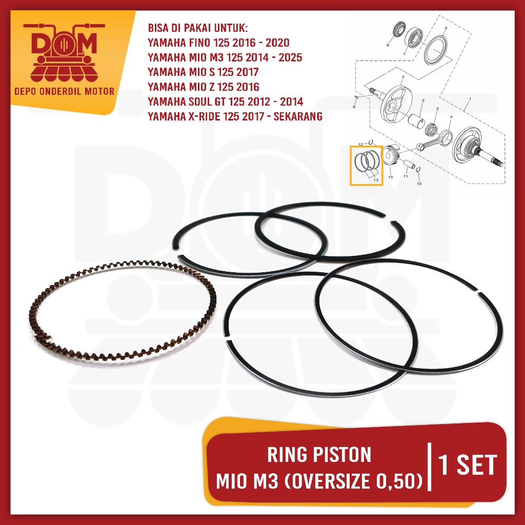 Ring Piston Set MIO M3 Oversize 0,50 (PSP) Piston Ring Kit Seker Seher OS 50mm Fino Soul GT X-Ride