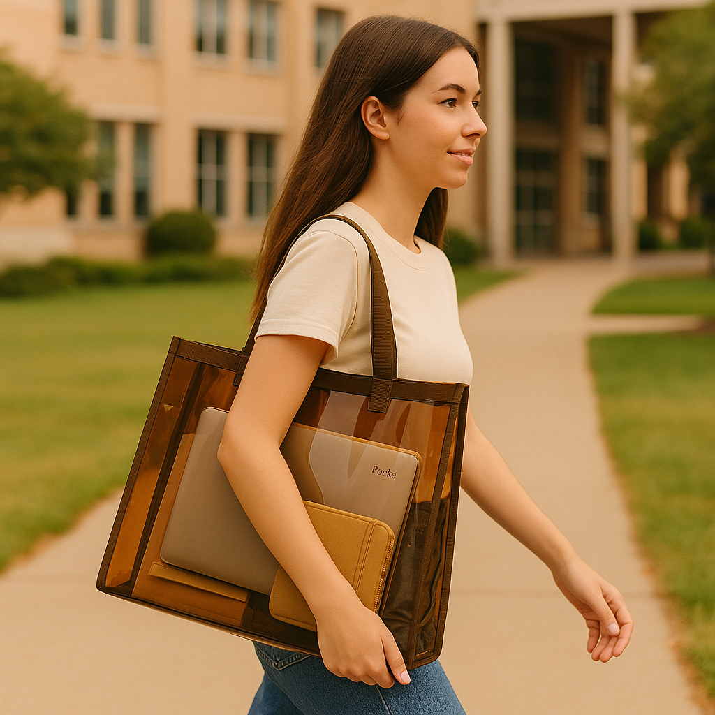 Tas Kuliah Mika Transparan 40×31 cm | Tote Bag PVC Tebal Muat Laptop