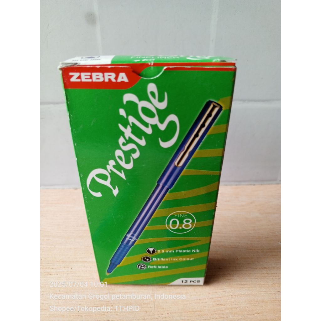 

1 Box Pulpen Fineliner Pen Zebra Prestige Fineliner Biru 0,8 mm Baru Original isi 12 pcs