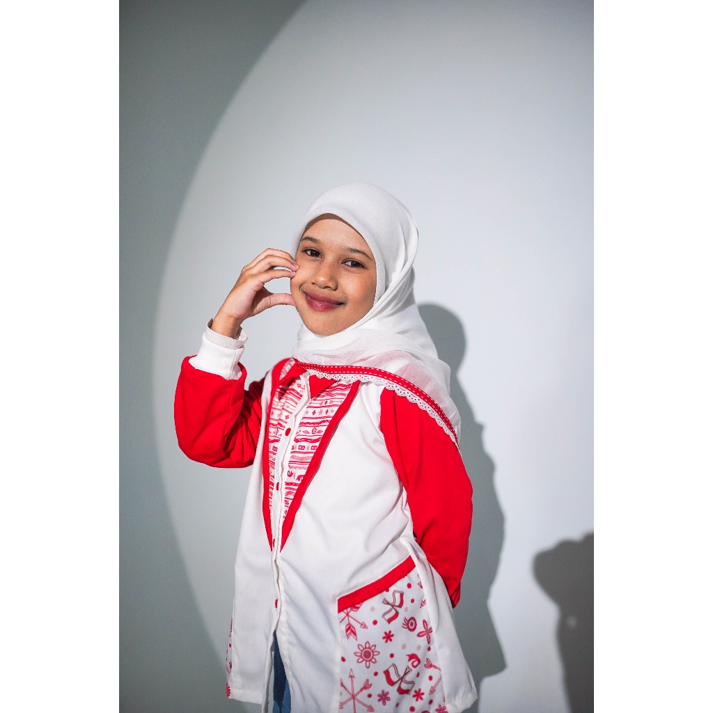 Dewi Sartika Atasan Blouse Lengan Panjang Anak Perempuan Merah Putih - Alzena Kids Moslem