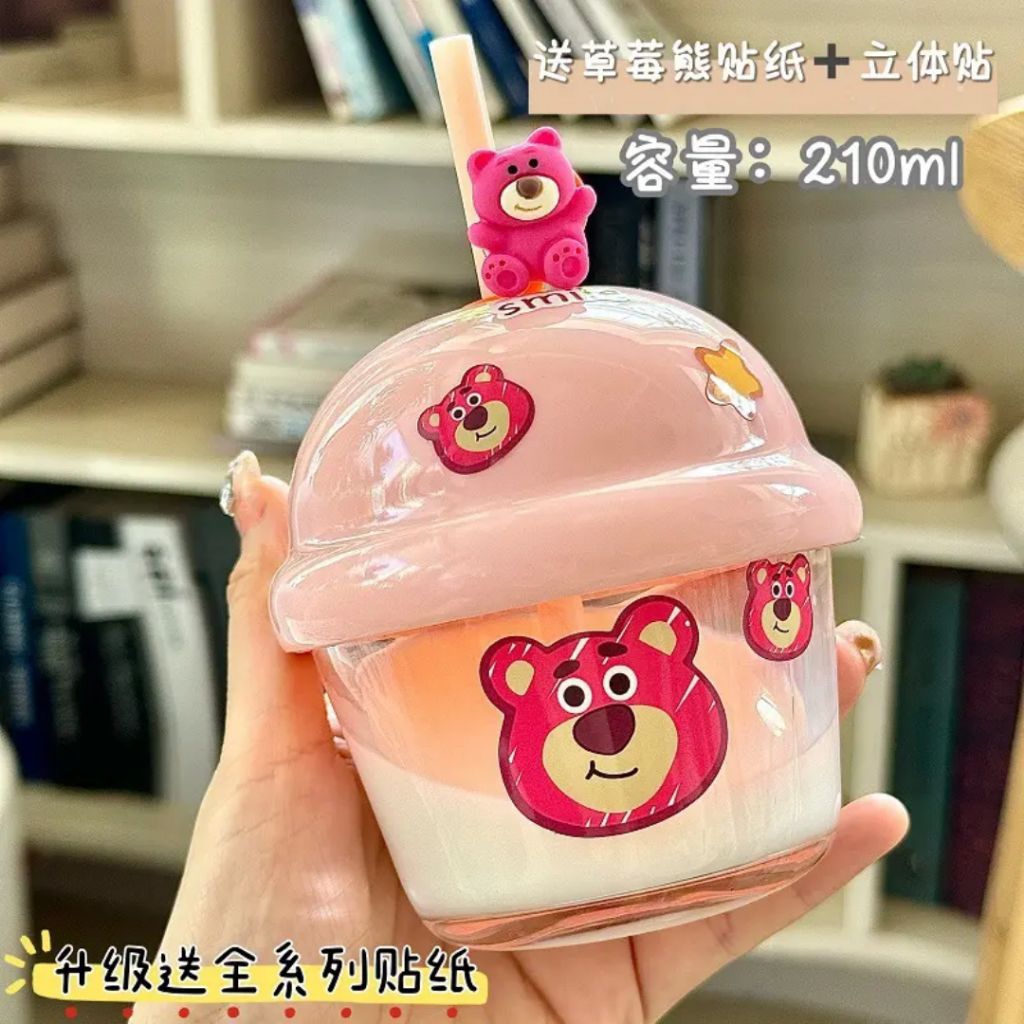 GELAS KACA MINI ANAK KARAKTER | GELAS KACA SUSU ANAK 210ml | GELAS MINI KACA KARAKTER LOTSO