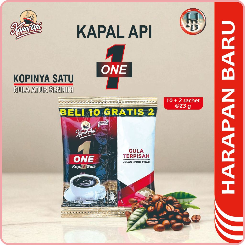 

Kopi Kapal Api ONE - Kopi Sachet Dengan Gula Terpisah - Beli 10 Gratis 2 - I Renteng Isi 12 x @23g