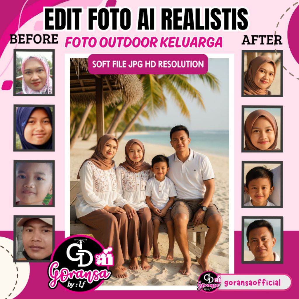 JASA EDIT FOTO KELUARGA MURAH, TEMA OUTDOOR | MENGGABUNGKAN FOTO ORANG TERPISAH CUSTOM TEMA, MENGGAN