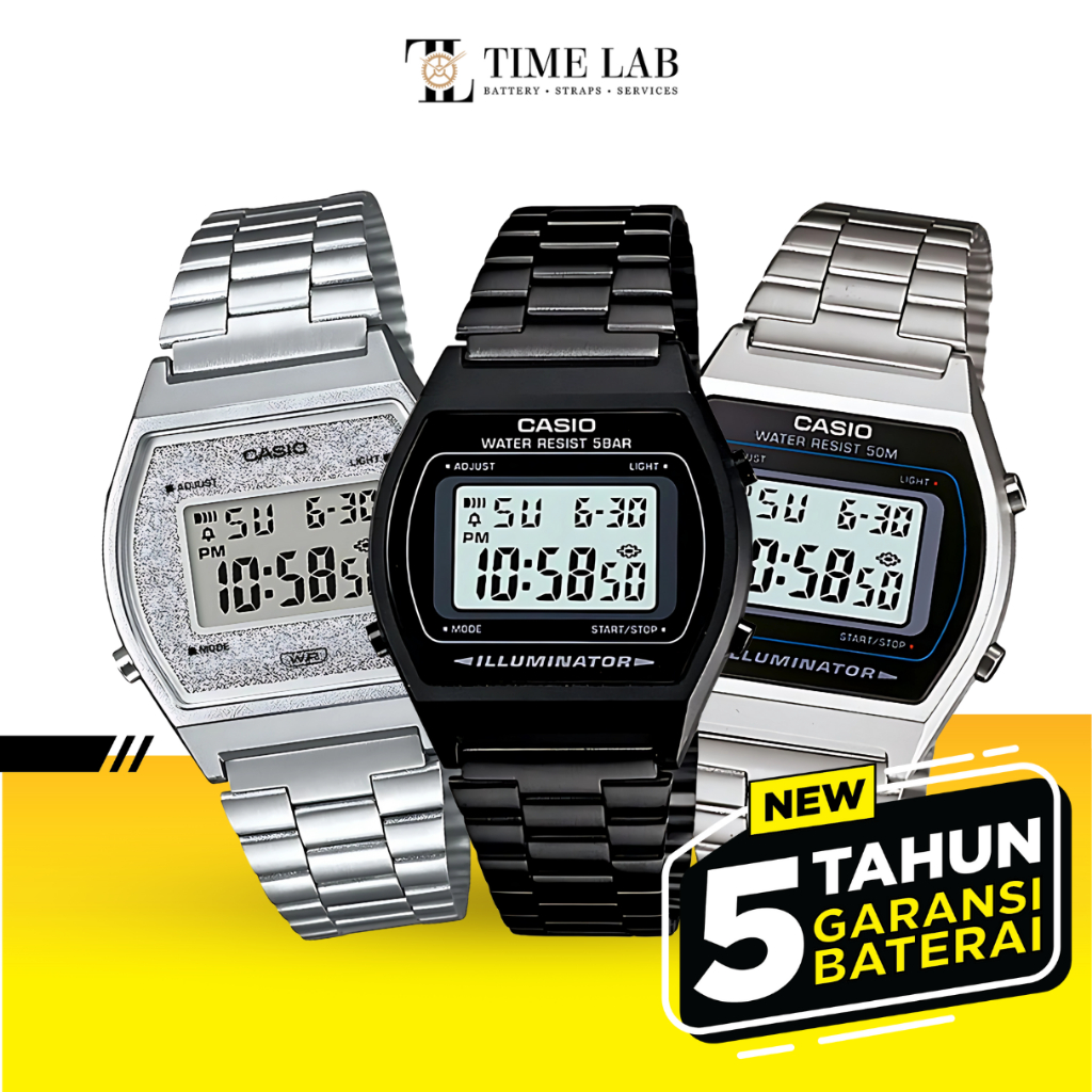 JAM TANGAN UNISEX CASIO VINTAGE B640W PRIA WANITA DIGITAL STAINLESS STEEL ORIGINAL TIMELAB