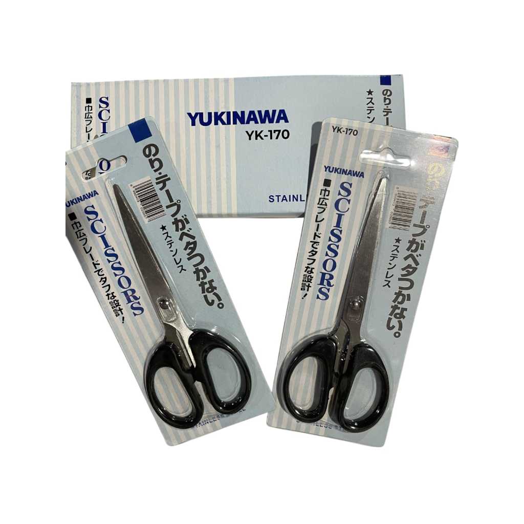 Gunting Kertas Kain Tajam lancip Stainless Steel Ukuran Kecil Medium Sedang Tanggung Besar 12 16 20 cm 4 inch 12CM 6 inch 16CM 8 inch 20CM Baja Tahan Karat Kuat Scissors Multifungsi Gagang Hitam YUKINAWA YK-150 TK-170 YK-190 Soft Grip Gunting Kantor ATK