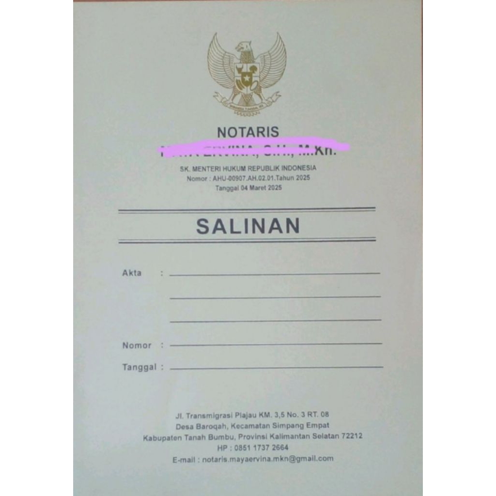 

cover akta Notaris Garuda Poly Emas/Akta Salinan PPAT/Map Notaris