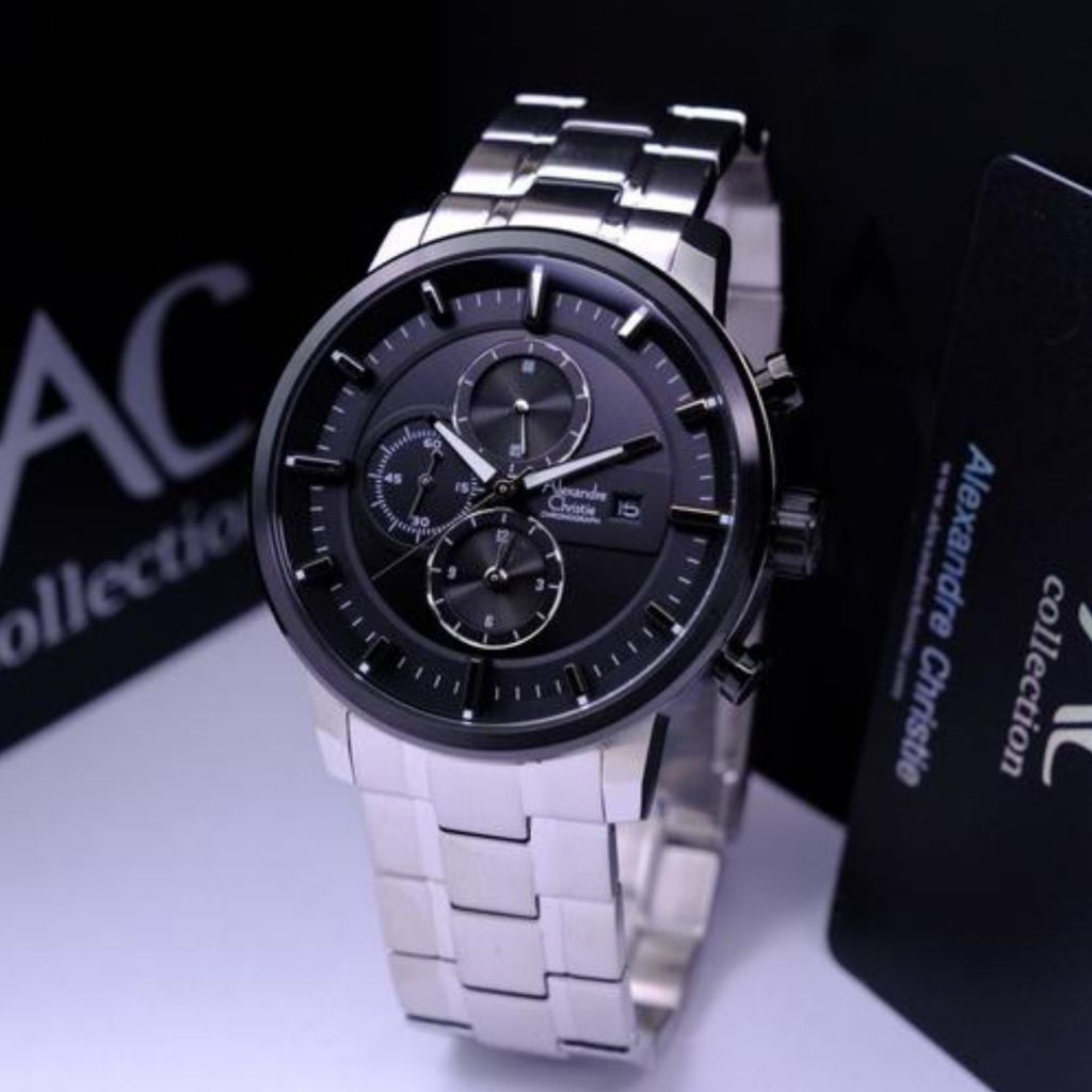 JAM TANGAN PRIA ALEXANDRE CHRISTIE AC6323 AC 6323 SILVER BLACK ORIGINAL