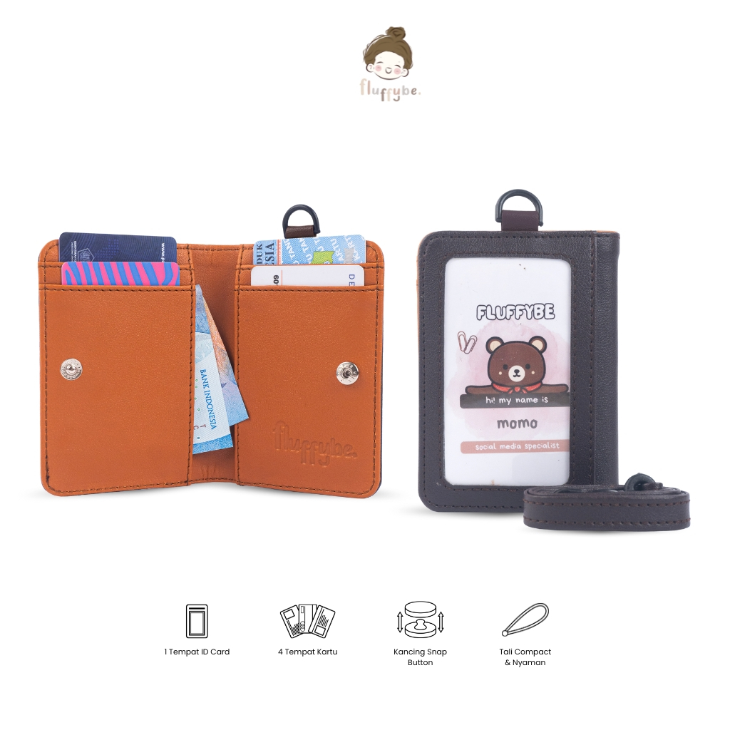 

Lanyard ID Card Dompet Kartu Gantungan Name Tag Multifungsi Dark Brown-Brown