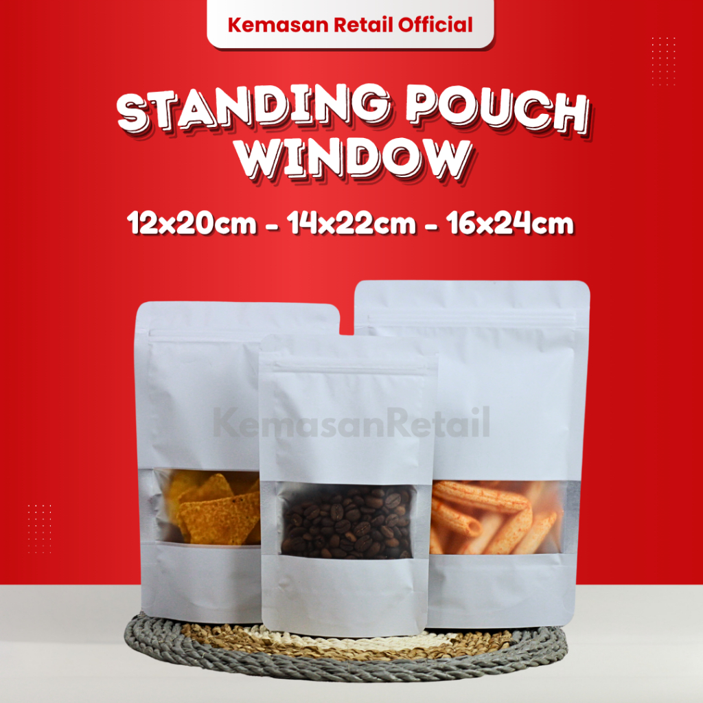 Kemasan Standing Pouch Window Putih Zipper Plastik Ziplock Makanan