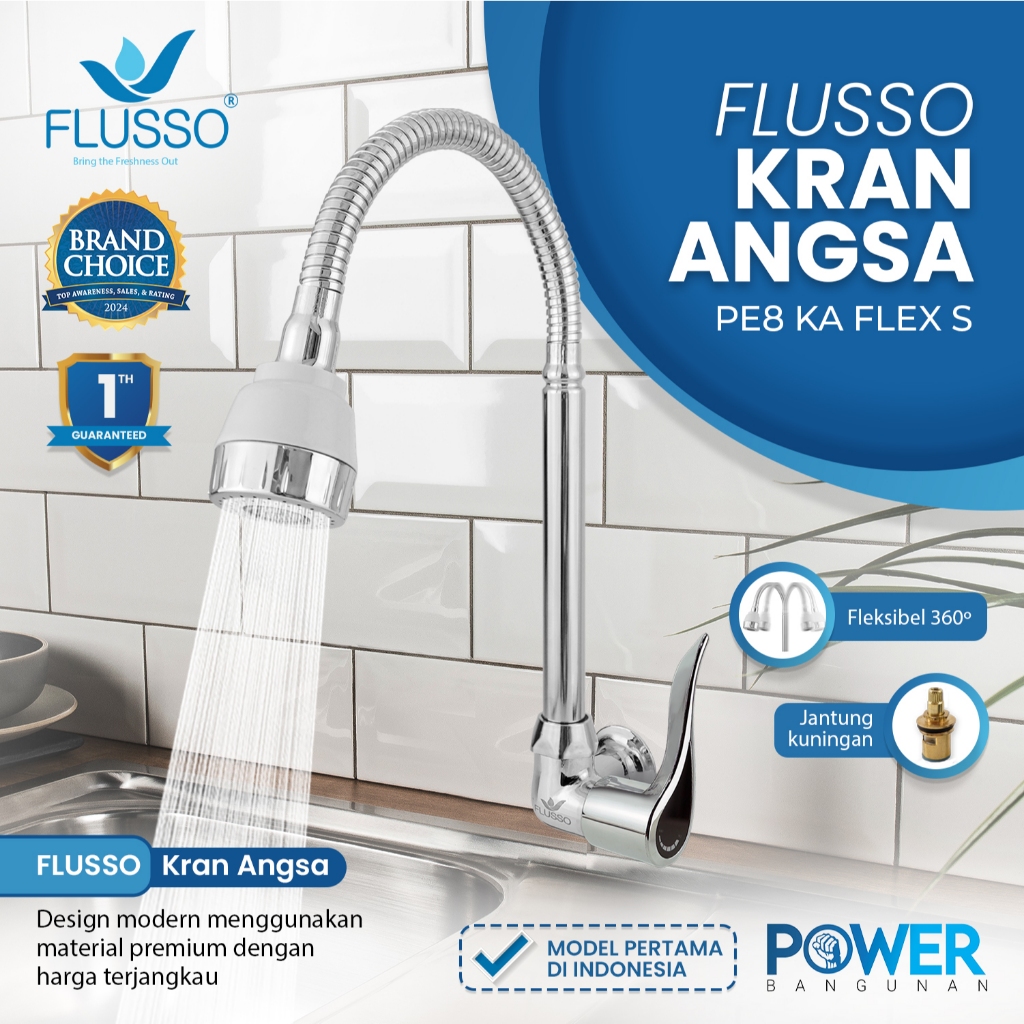 Kran Angsa Flexibel Leher Panjang Air Wastafel Dapur Stainless Flusso 677