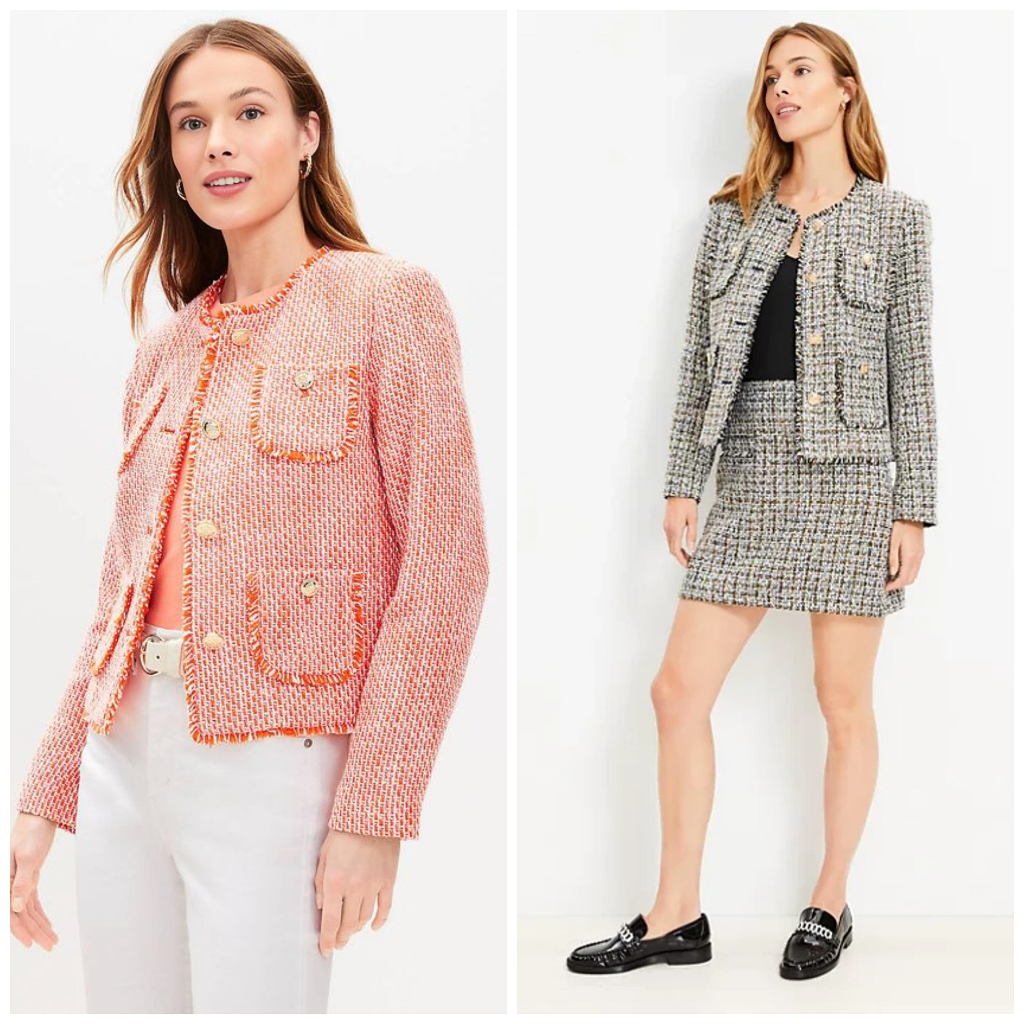Blazer LOFT Fringe Tweed Collarless Jacket Blazers
