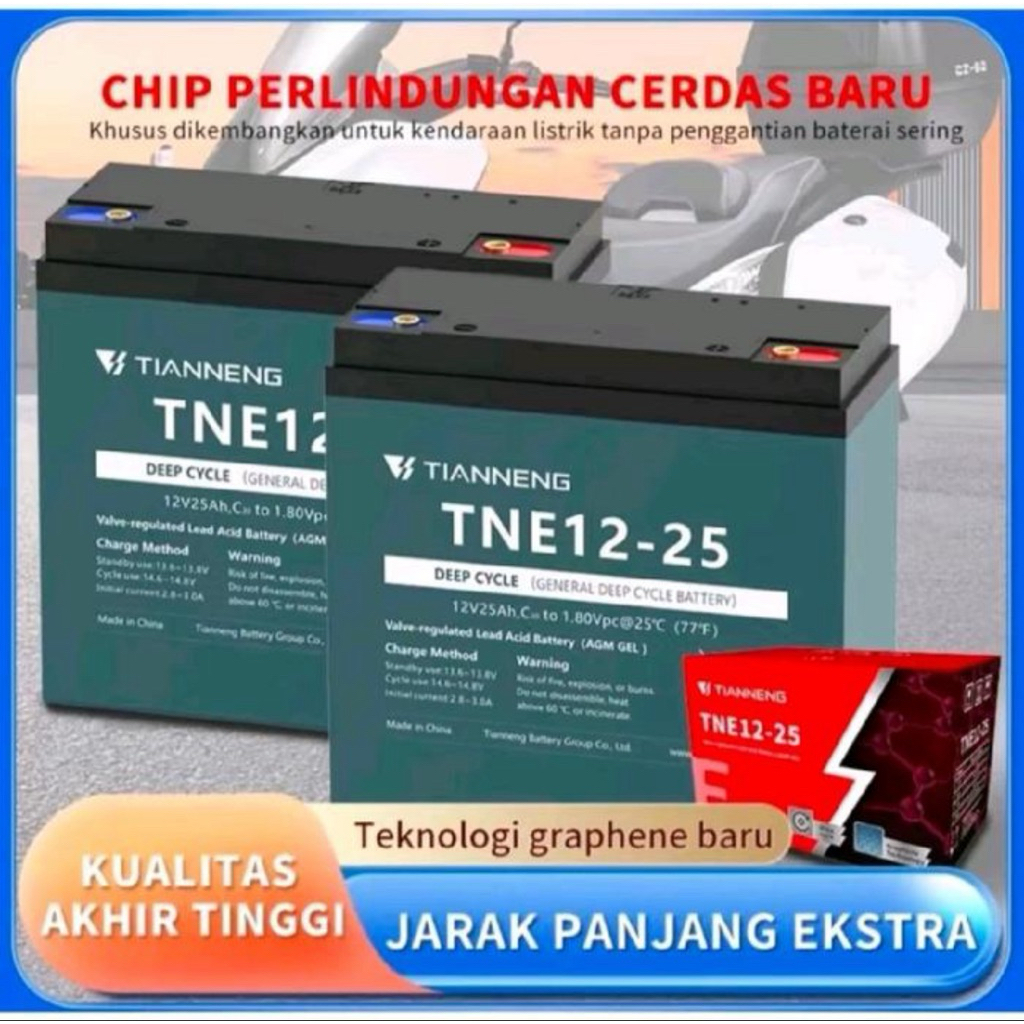 Promo Paket 2pcs 12V25Ah ( 24V 25Ah ) Aki tianneng TNE12-25 12volt 25ah 6dzm20 kepala baut original.
