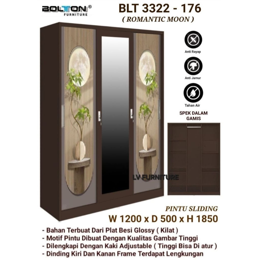 Lemari Pakaian Plat Besi 3 Pintu Sliding Import - Lemari Besi Import