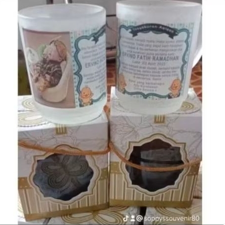 Souvenir Aqiqah gelas beling gagang, Souvenir aqiqah anak, souvenir aqiqahan, Aqiqah Foto Custom, So