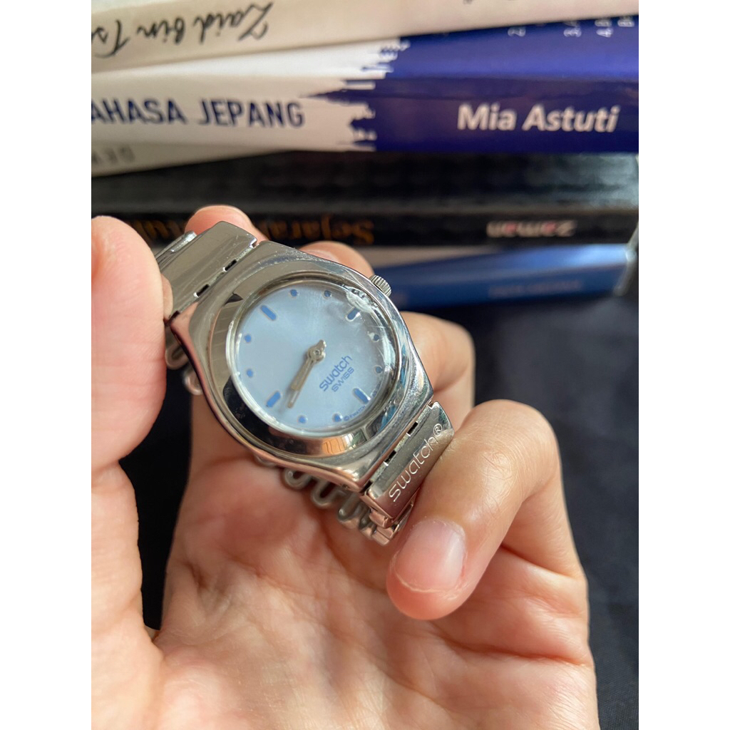 Swatch Irony Women's Light Blue dial Bangle Band stainless steel working Wateresist Analog