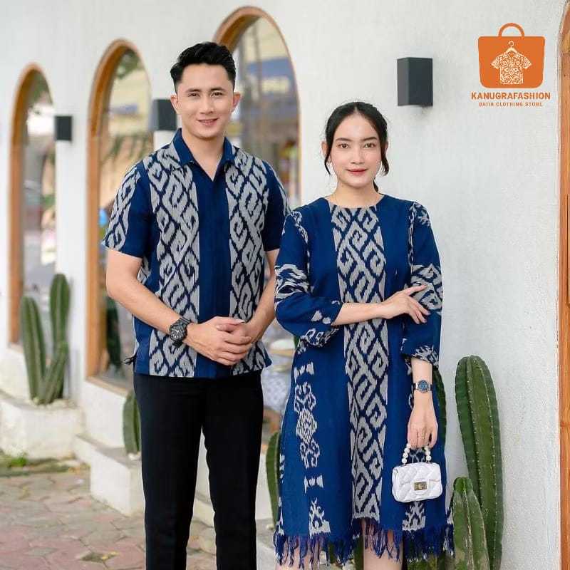 Baju Couple Tenun Navy Etnik Modern – Outfit Kondangan & Lebaran Elegan Pria Wanita | KanugraFashion