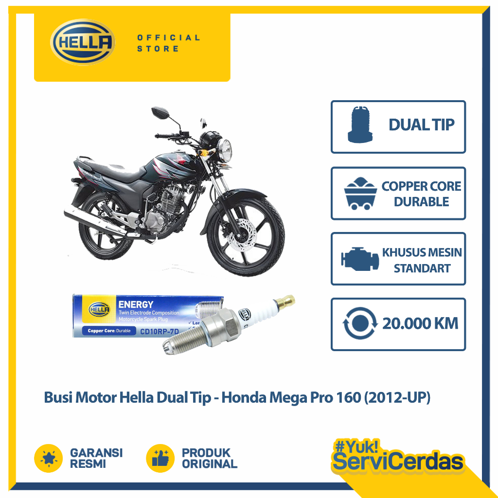 Busi Motor Honda Mega Pro 160 2012 up Hella Dual Tip CD10RP-7D - Busi Mega Pro 160