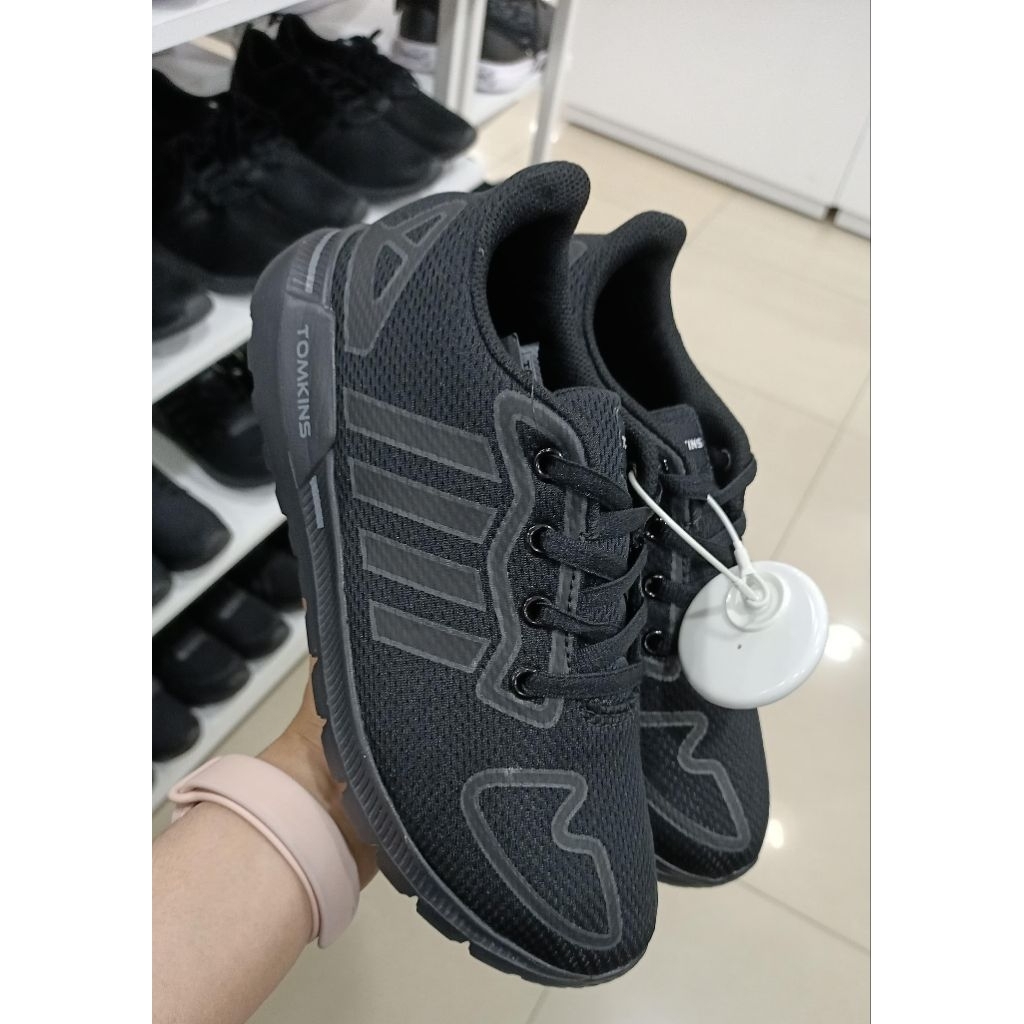 TOMKINS - Sepatu Sekolah Full Hitam Anak Laki Perempuan Size 33-37 Original