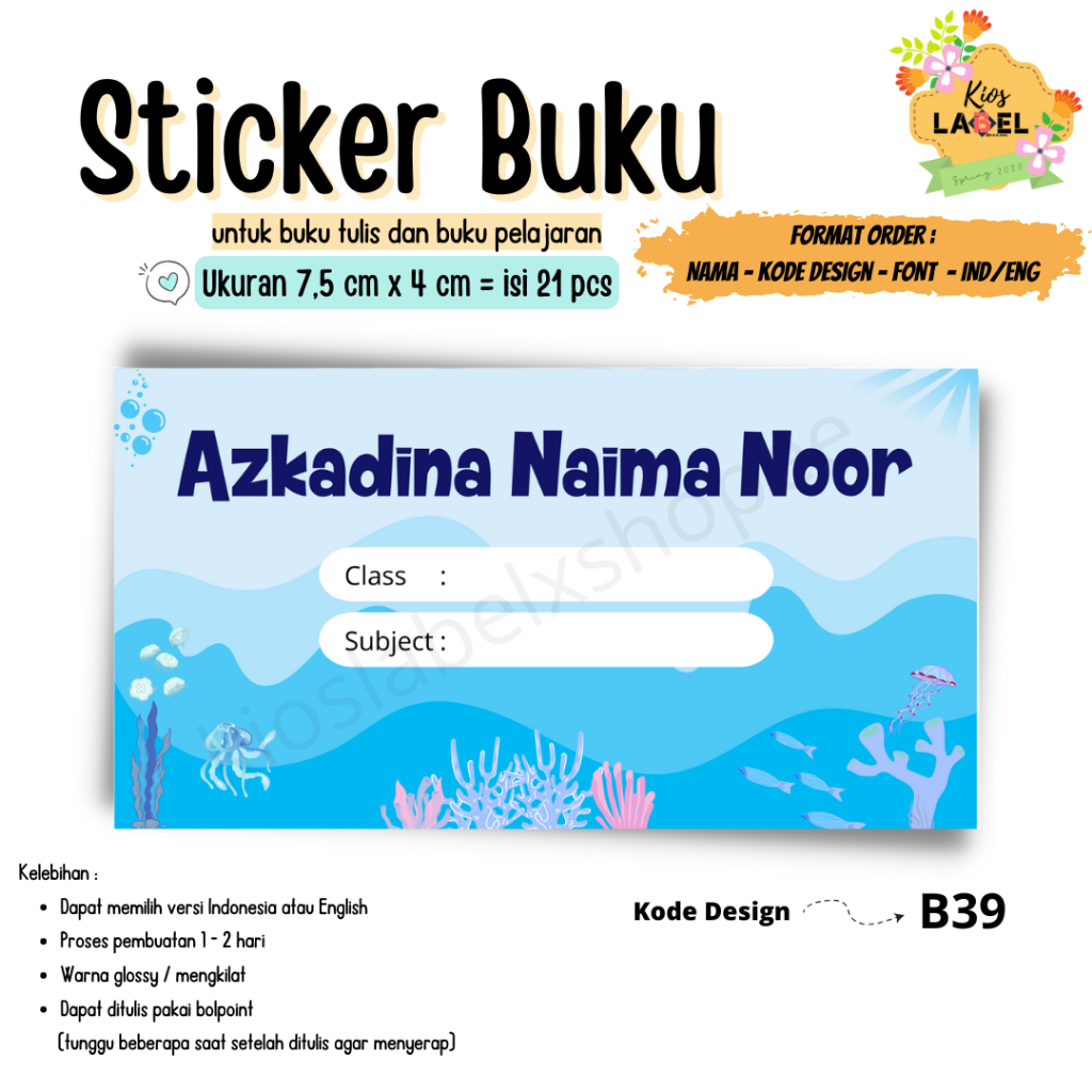 

Ay00! [21 PCS] Stiker Label Nama Buku Pelajaran Warna Mengkilat Glossy Bisa Ditulis, Stiker Mapel