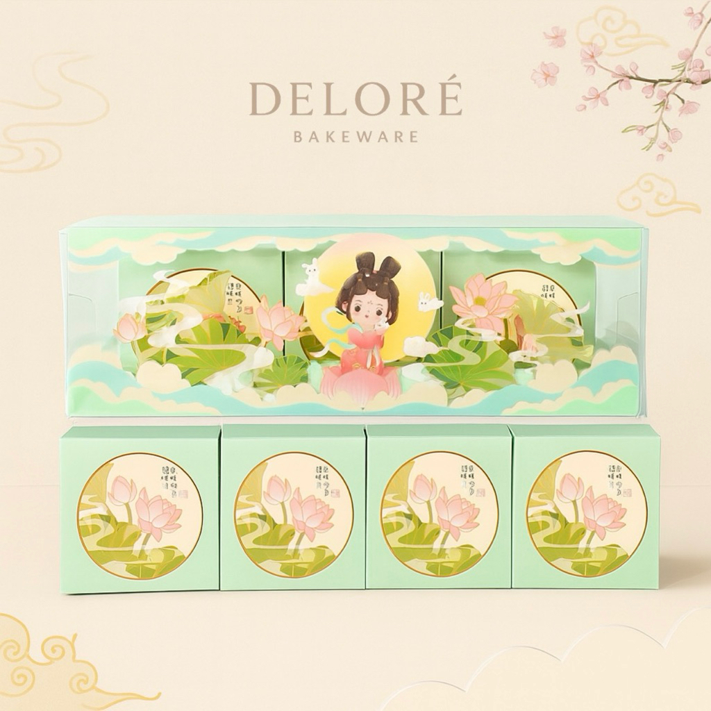 

DELORÉ Box Mooncake Isi 3pcs / Mika Box Mooncake Case Mid Autumn Festival / Box Jinjing Kue Bulan Kelinci
