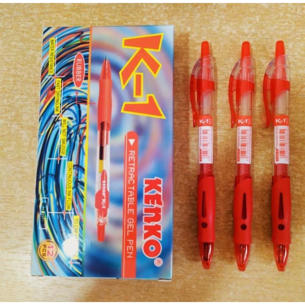 

KENKO Pulpen Gel Pen K-1 Retractable 0.5 mm Biru / Hitam / Merah - Doz isi 12 Pcs.