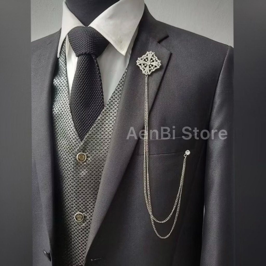 Lapel pin/bros untuk jas - wajik rantai panjang