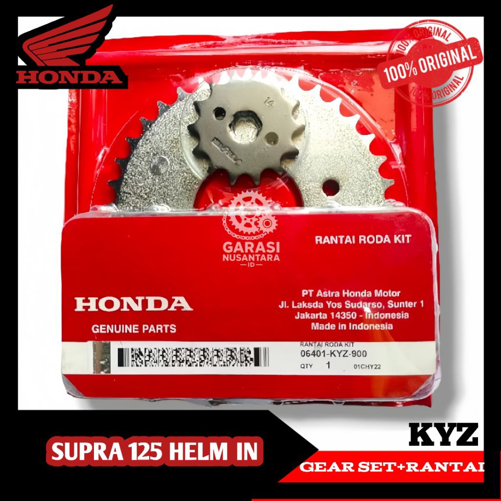 Gear set + rantai SUPRA 125 HELM IN gear set + rantai KYZ