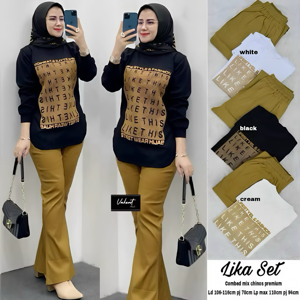 One Set Cutbray Celana Chinos Cutbray & Kaos Katun Wanita Kekinian