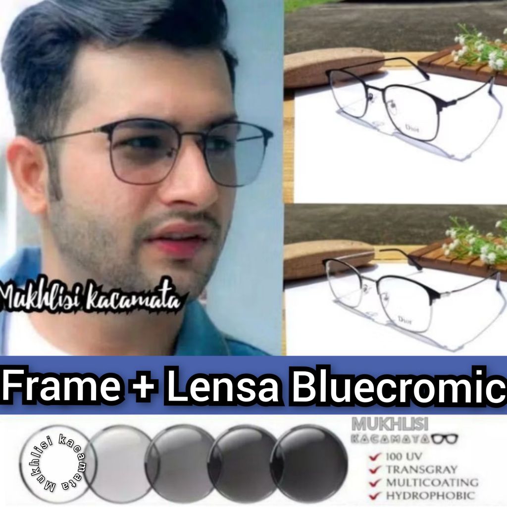 KACAMATA PRIA WANITA + LENSA BLUECROMIC | KACAMATA KOTAK | KACAMATA MINUS | KACAMATA ANTI RADIASI l 