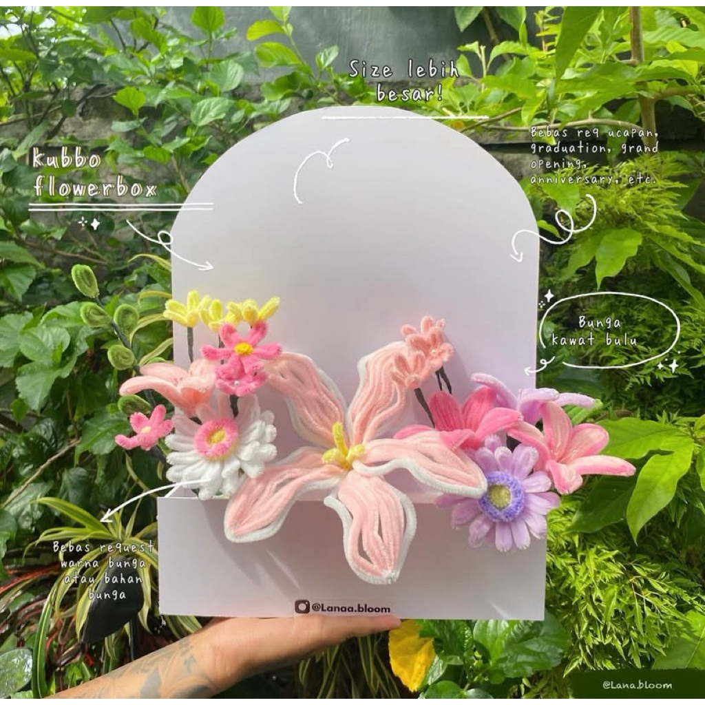 Mini Flower Box/bunga kawat bulu, HADIAH WISUDA bunga artificial/ papan bunga mini kawat bulu// PAPA