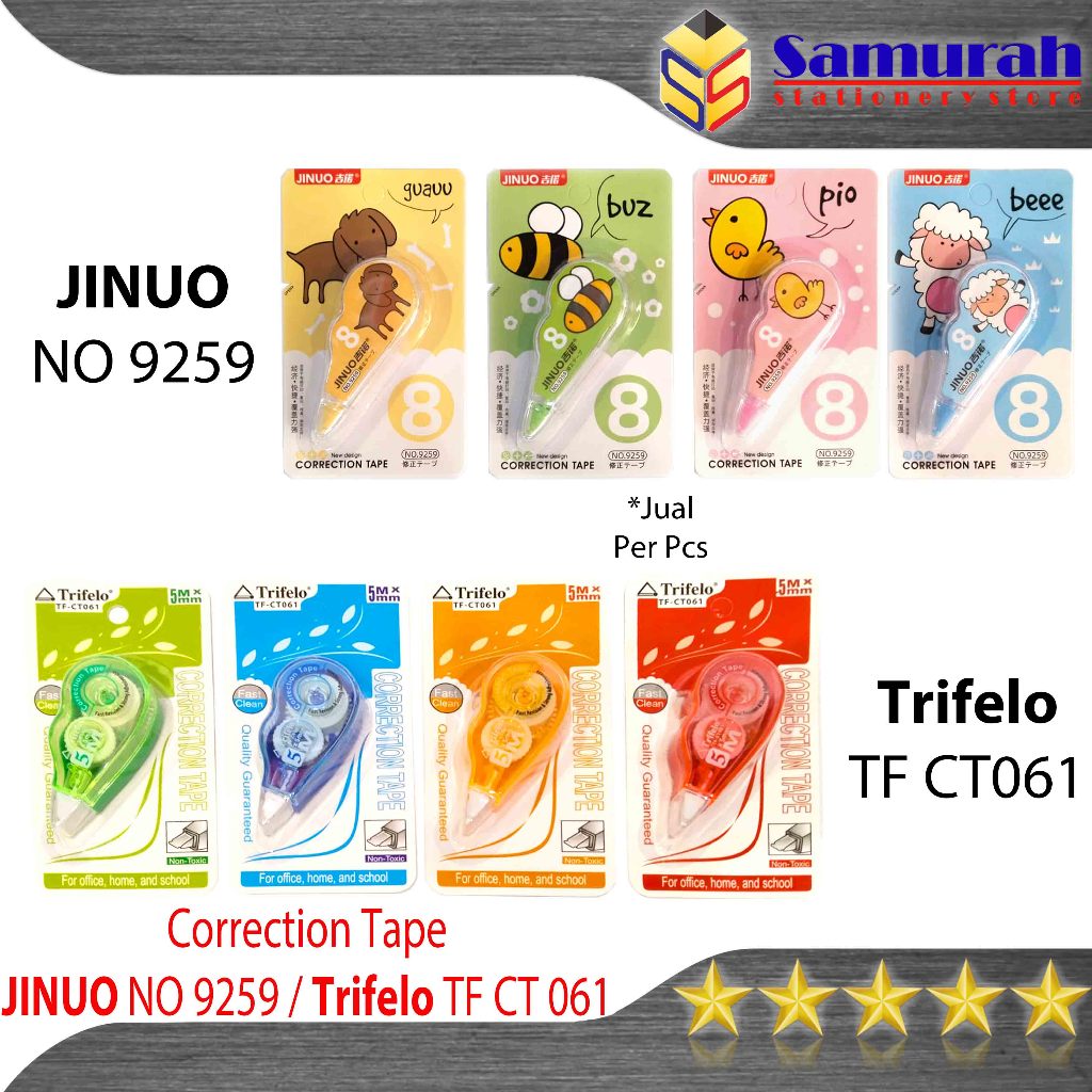 

Correction Tape Trifelo TF - CT061 Fancy Kecil 5 meter / Tip-Ex Rol Kertas Mini lebar 5 mm / Tipe X Roll Mini