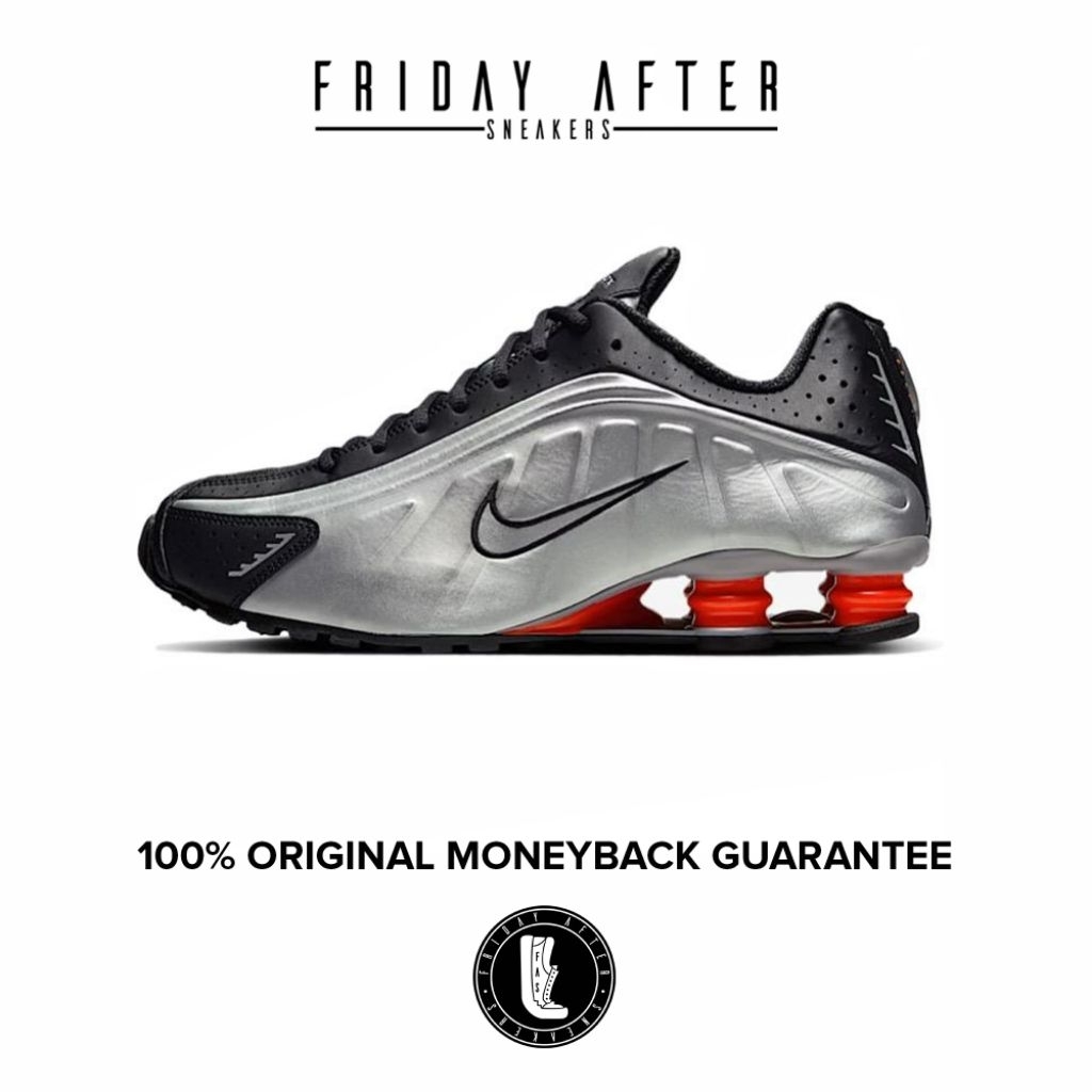 Sepatu Sneakers Pria Nike Shox R4 OG Black Metallic Silver Red Original Resmi