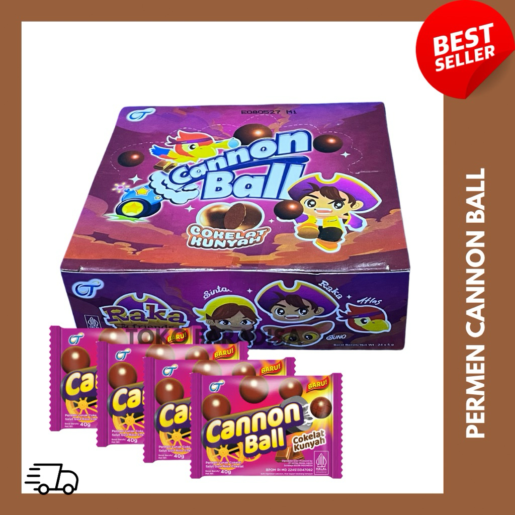 

Permen Cannon Ball Coklat Kunyah Box Isi 24pcs