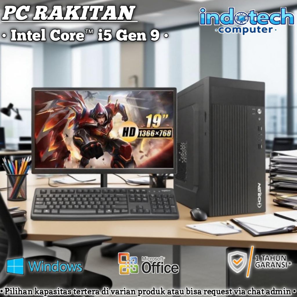 Komputer PC Rakitan Core i5 9400 dengan SSD, LED Monitor 19 inch,Keyboard Mouse, USB Wifi Dongle Ful