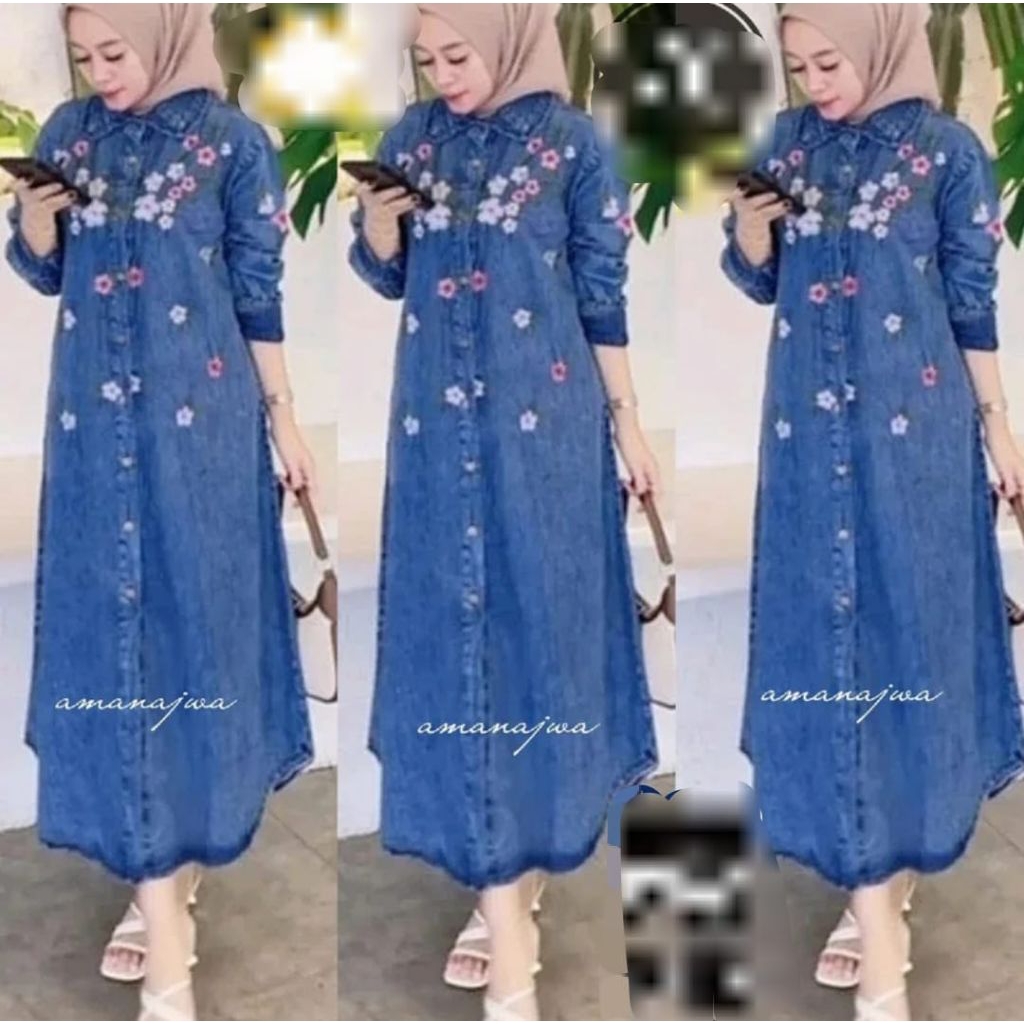 Gamis Jeans Bordir / Gamis Jeans/Gamis bordir/gamis Jeans Viral