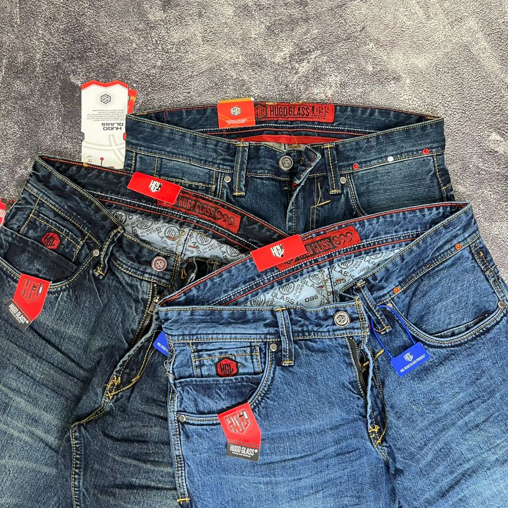 HUGO GLASS Asli Jeans Panjang Pria – Denim Reguler fit Bahan Corvus Import, Selvedge Original