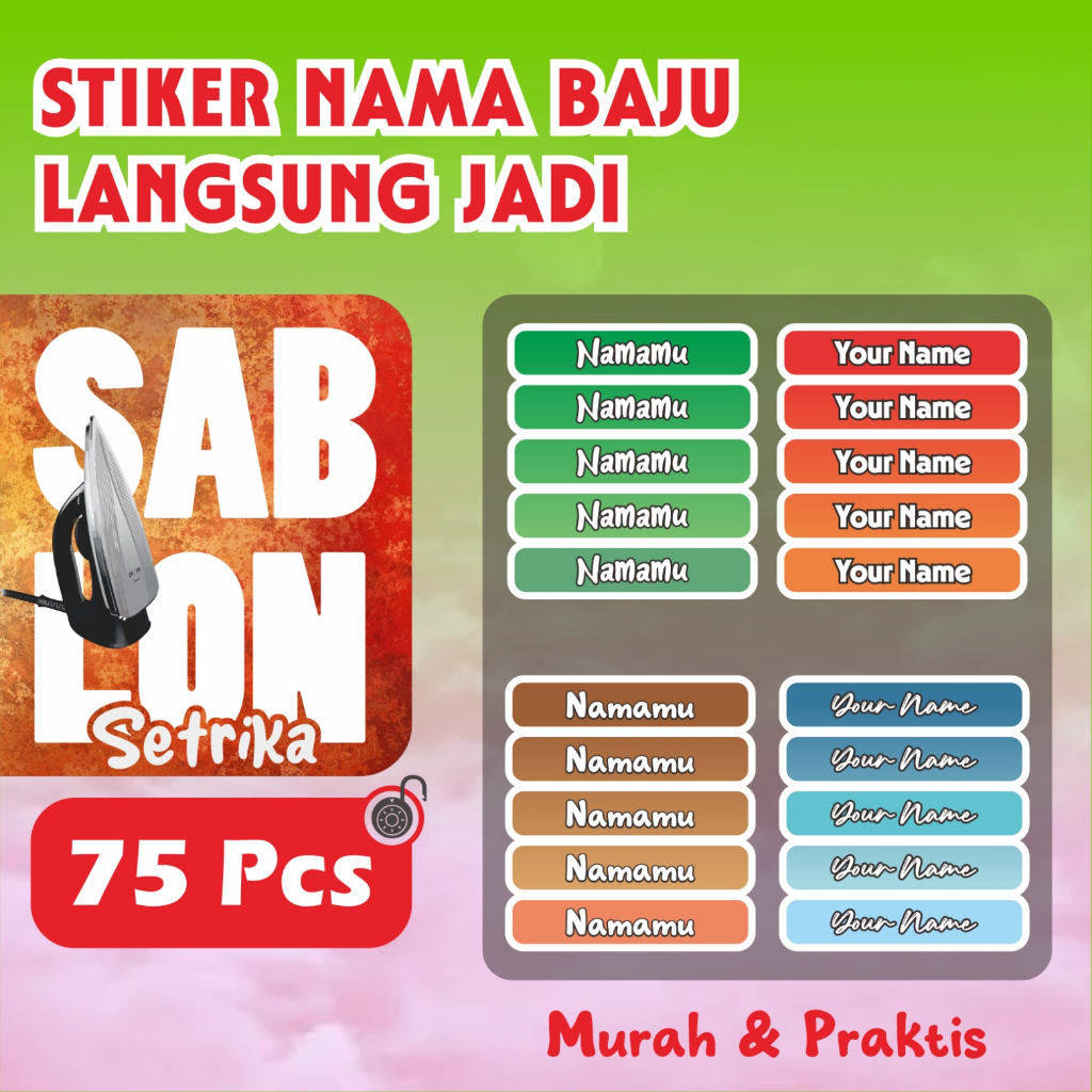 

Sticker Label Nama Kain Baju 75 Pcs Kaos Sablon Setrika DTF Iron Custom Tulisan Contour Tebal