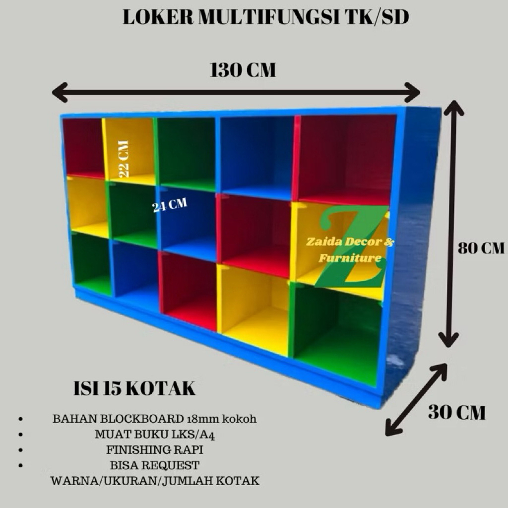 Loker paud Lemari tk rak anak sd sekolah multicolor bisa custom