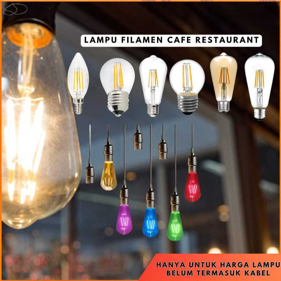 PIOLINE Bohlam 4W Vintage Cahaya Kuning Lampu Caffe Cafe Outdoor Indoor Lampu Cafe Outdoor Gantung