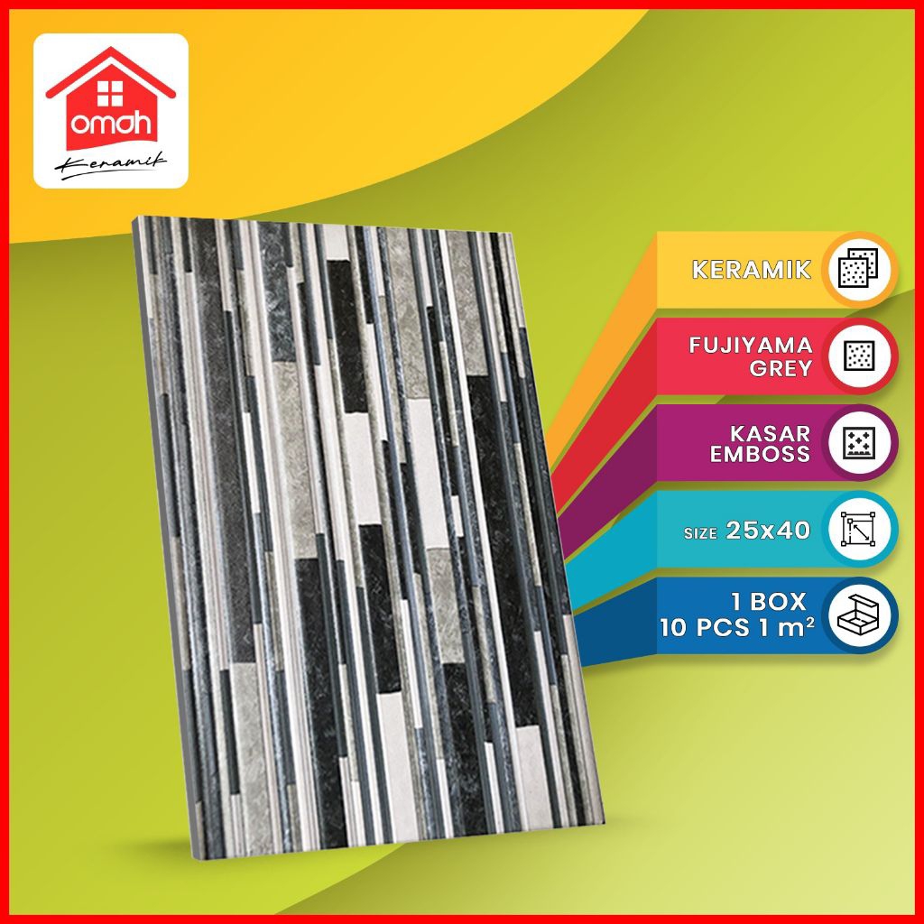 Keramik Dinding Kasar Emboss Gemilang 25x40 Fujiyama Grey