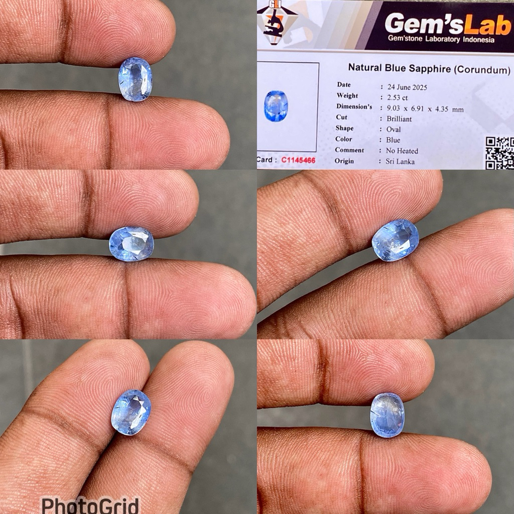 Natural Blue Sapphire Ceylon srilanka Batu Blue Safir selon srilangka CT 2.53 Dim 9.03x6.91x4.35