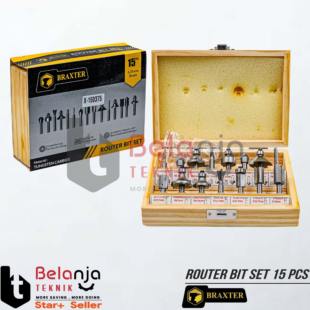 Mata Profil Kayu 15 Pcs Braxter Mata Trimmer Mata Router Bit Set Box kayu